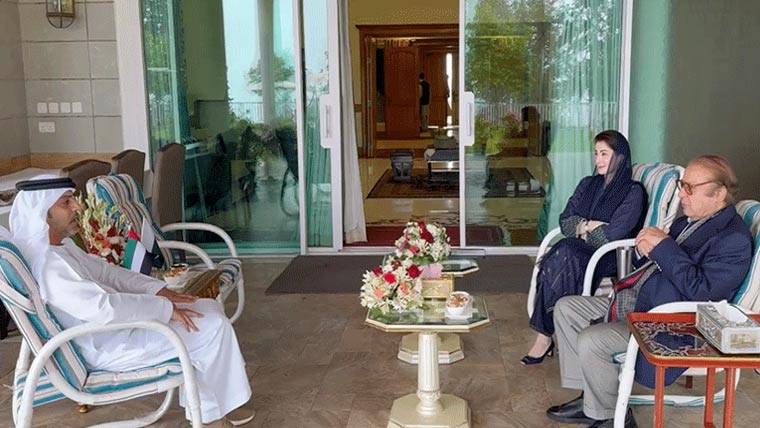 نواز شریف اور مریم نواز سے یو اے ای کے سفیر کی ملاقات، تعلقات مضبوط بنانے پر اتفاق