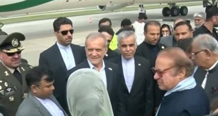 ایرانی صدر مسعود پزشکیان کا پاکستان کا دو روزہ دورہ، لاہور پہنچے، نواز شریف نے استقبال کیا