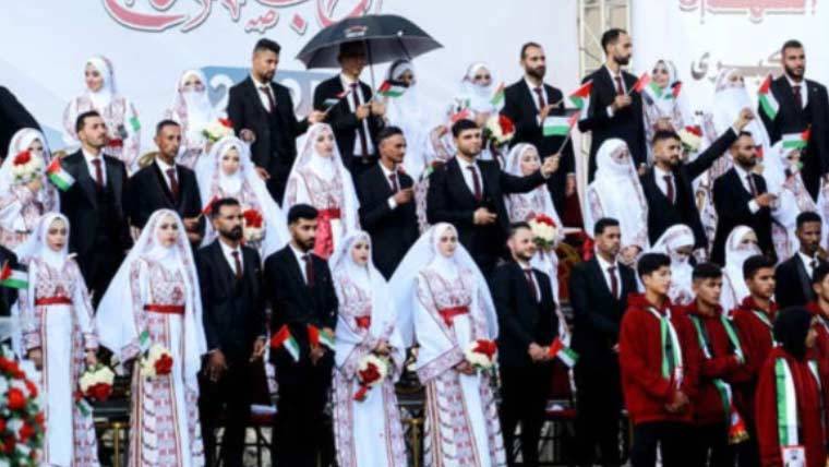 غزہ میں جنگ کے سائے میں 54 جوڑوں کی اجتماعی شادی، امید کی نئی کرن