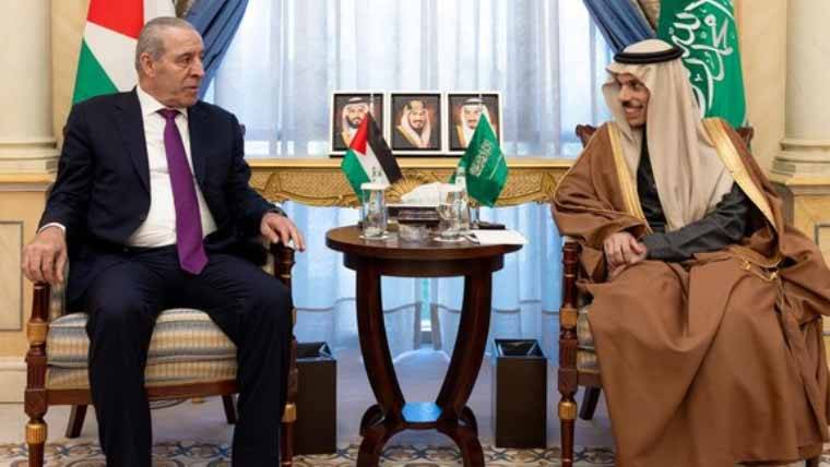 سعودی وزیر خارجہ فیصل بن فرحان اور فلسطینی نائب صدر حسین الشیخ کی ملاقات