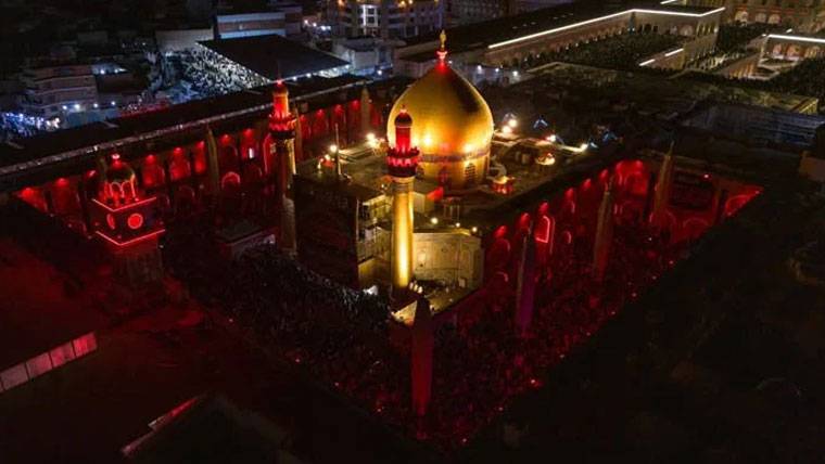 آیت اللہ خامنہ ای کی شہادت پر عراق میں مقدس روضہ جات پر سرخ لائٹیں روشن