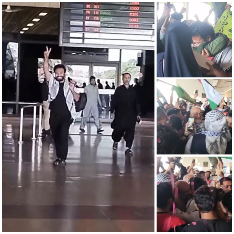 سعد ایدھی کی کراچی آمد؛ فیصل ایدھی اور مشتاق احمد کی قیادت میں شہریوں کا شاندار استقبال