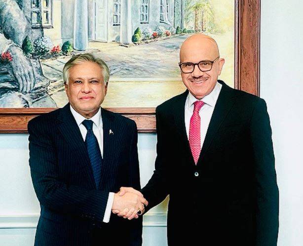 اسحاق ڈار کی بحرینی ہم منصب سے ملاقات، پاک ،بحرین معاشی و دفاعی شراکت داری کو وسعت دینے پر فیصلہ