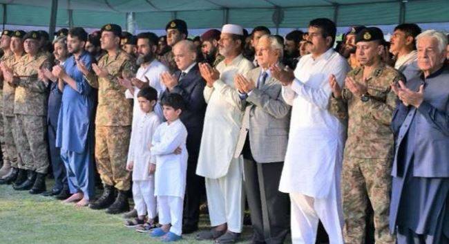 مظفرآباد ہیلی کاپٹر حادثہ: شہداء کی نماز جنازہ ادا، اعلیٰ قیادت کی شرکت